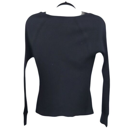 Y2K‎ Guess Black Long-Sleeve Thermal Knit Top Womens Sz M Gold Rhinestone Logo - Picture 10 of 12